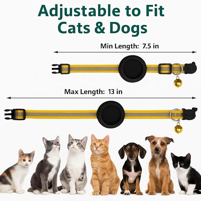 AirTag Cat Collar Breakaway with Apple Air Tag Holder & Bell - Reflective Adjustable Kitten Collar, Lightweight Nylon Safety Release Buckle for Boy Girl Cats, Indoor Outdoor (Fits 8-11 in)