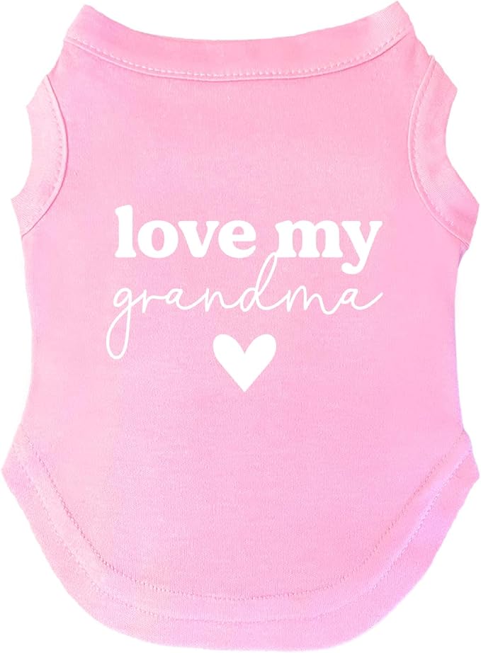 Love My Grandma Dog Tee Shirt | Sleeveless Breeds | Mother's Day | Grandma Gift | Valentine's Day |Baby Pink, Medium 1340