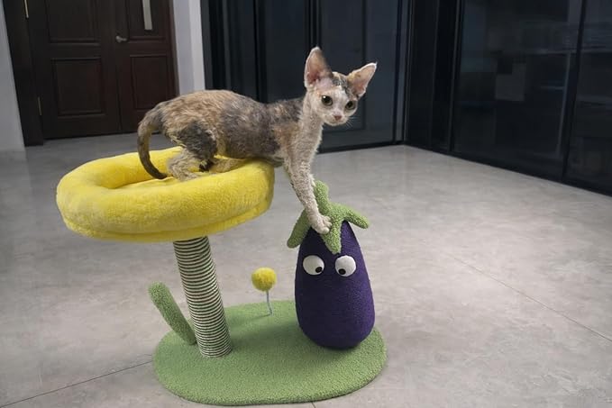 PW CO Designer Eggplant Cat Lounge – Sculptural Aesthetic Furniture – Premium High-Density Scratcher & Ergonomic Pet Bed for Modern Interiors