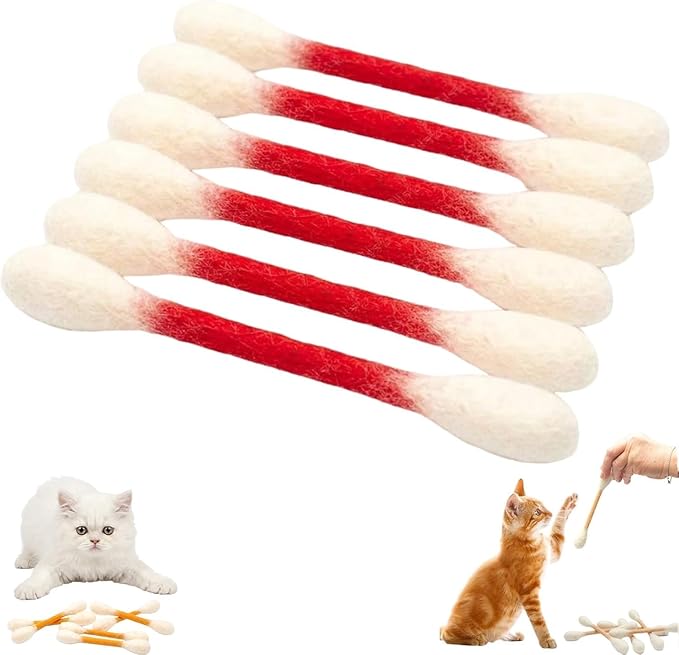 Cotton Swabs Cat with Catnip, 6 Pk Giant Kitten Chew Sticks for Indoor Boredom, Durable Dental Teething Ropes, Big Interactive Felt Kitty Kicker Play Lover Gift Accessories (Red)