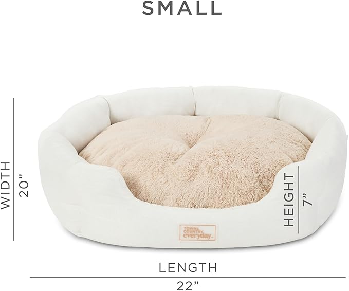 Town & Country Everyday CuddleTown Faux Linen Comfy Cozy Cuddler Pet Bed, Supportive & Calming, Non-Slip Bottom, Machine Washable Cover, Cream, Small 22"x20"x7"