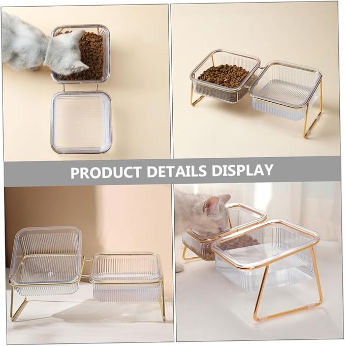 Elevated Cat Bowl with Iron Stand Abs Feeding and Water Feeder for Pets Stable Anti-tip Design Dual Bowls for Cats and Dogs Easy to pet Feeding Watering Station
