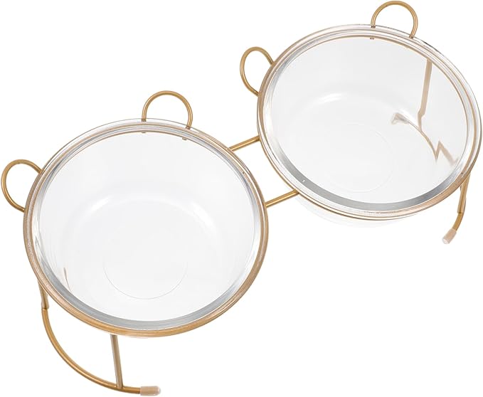 HANABASS Elevated Double Glass Cat Bowl Set with Iron Rack Durable PET Food Dish for Cats and Dogs Sturdy and Stylish Bowls for Feeding and Watering Pets
