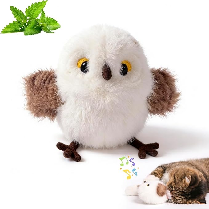 Cat Toys Flapping Bird Titmouse, Interactive Cat Kicker with 3 Modes, Touch Activated, Catnip Pouch, USB Rechargeable, Washable Plush Cover for Indoor Cats