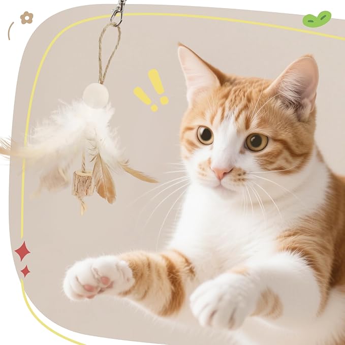 SONGWAY Cat Wand Toy Replacement - 6 PCS Flying Bird & Crinkle Butterfly Cat Toy Feather Refills with Silvervine, Cat Teaser Wand Attachments, Interactive Cat Toys for Indoor Cats Kittens
