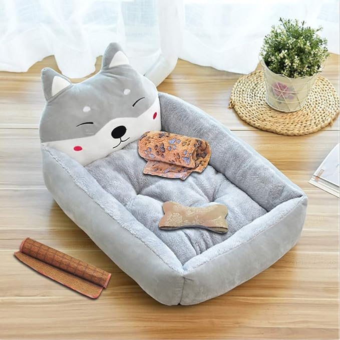 Pet Supplies Velvet Kennel Cartoon Pet Nest Four Seasons Winter Warm Pet Mat Cat Litter Gray Multi-Size