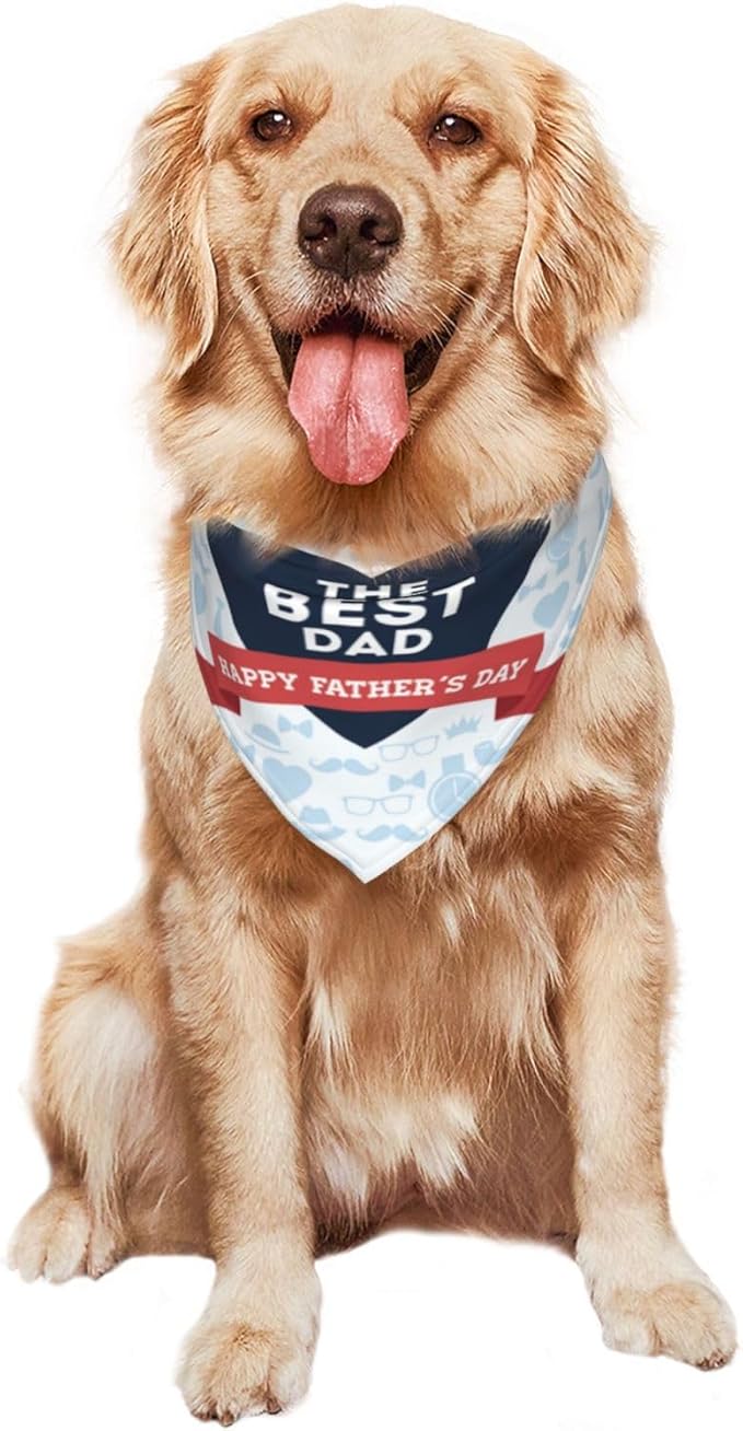 Happy Father's Day Dog Bandana Adjustable Reversible Triangle Dog Scarf Scarves Pet Bibs Costume Accessory Decor for Cats