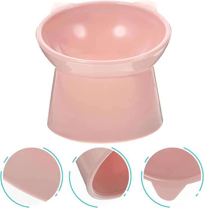 jojofuny Elevated Tilted Cat Food Bowl with Neck Guard, Food-Grade Plastic Raised Pet Feeder for Indoor Cats and Small Dogs, Cute Pink Slow Feeder Bowl for Feeding and Watering