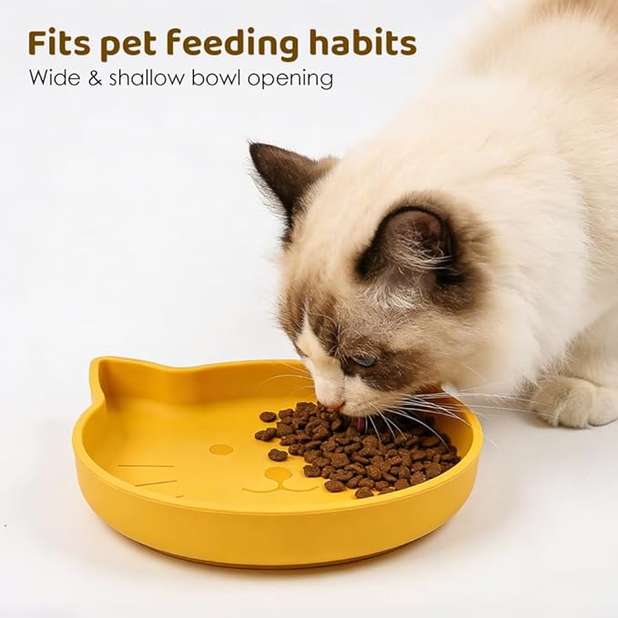 2PCS Silicone Pet Bowls, Non Slip Cat Feeding Dish with Strong Suction Cup, Slow Feeder Shallow Bowl for Dogs Cats, Dishwasher Secure