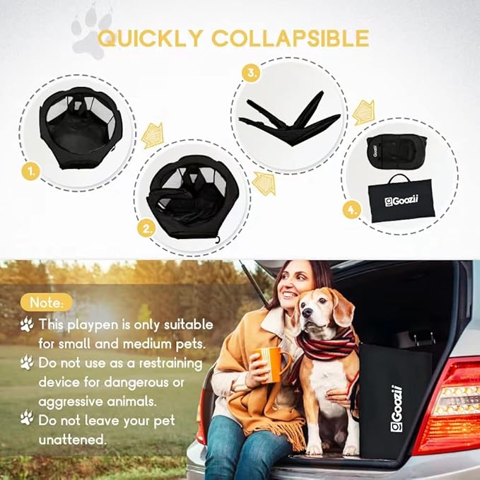 GOOZII Kitten Cat Playpen for Indoor Cats Enclosed, Portable Foldable Pet Dog Playpen Outdoor Play Tents Crate Cage with Zipper Top Cover Door for Puppy Outside Rv Car Camper (Black, Small Size)