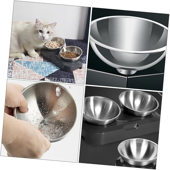 ERINGOGO Adjustable Stainless Steel Cat Food Bowl Set, Slant Raised Pet Feeder with Tilted Dual Bowls for Feeding and Watering, Suitable for Indoor Cats and Small Pets