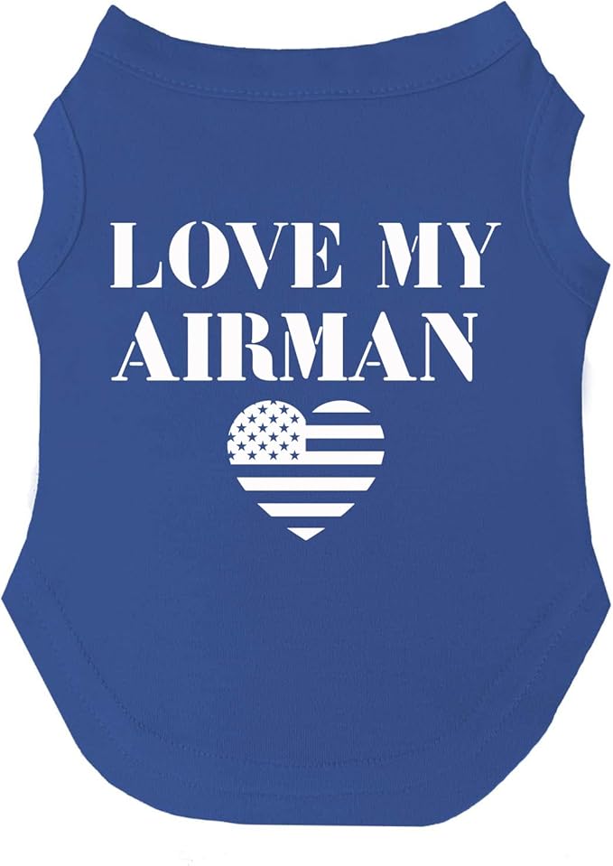 Love My Airman Dog Tee Shirt | Sleeveless | Sizes for Puppies, Toys and Large Breeds (Royal Blue, 5X-Large 91)