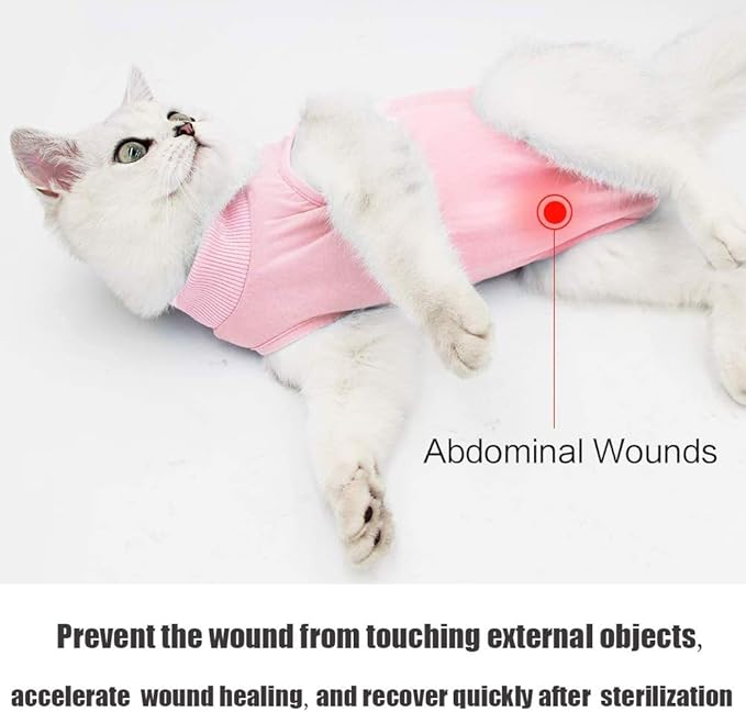 Yeapeeto Cat Professional Recovery Suit for Abdominal Wounds and Skin Diseases, E-Collar Alternative for Cats and Dogs, After Surgey Wear Anti Licking, Recommended by Vets（Pink,L