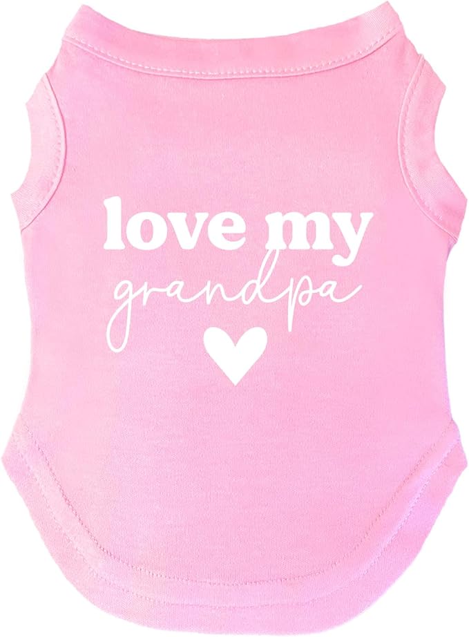 Love My Grandpa Dog Tee Shirt | Sleeveless Breeds | Father's Day | Grandpa Gift | Valentine's Day |Baby Pink, Small 1341