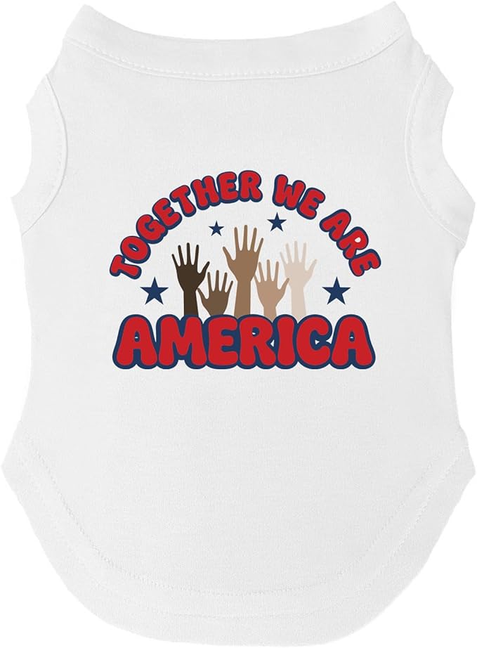 Together We are America Dog Tee Shirt | Sleeveless Breeds | Imigration Awareness | Unity | Diversity | 2026 | Football |White, Medium 1708