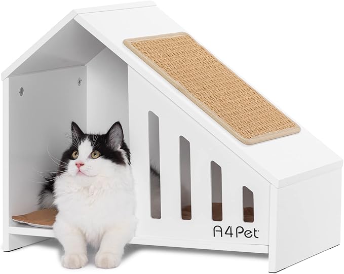 A4PET Cat House Wooden Cat Condo Cat Beds for Indoor Cats with Scrather Cushion with Non-Slip Silicone, Cat Furniture Pet House for Cats Small Dogs