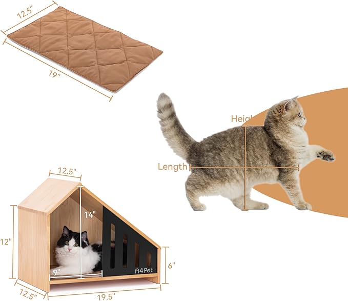 A4PET Cat House Wooden Cat Condo Cat Furniture for Indoor Cat Shelter with Scrather Cushion with Non-Slip Silicone, Pet House for Cats Small Dogs