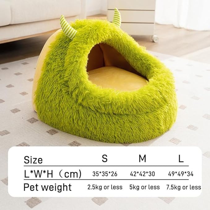 Autumn and Winter Cat Bed Semi-Enclosed Plush Warm Thickened Little Monster Cat Bed Indoor High Cushion Deep Sleep Dog Bed Small and Medium Dog Cat Bed Pet Bed (L,Pink)