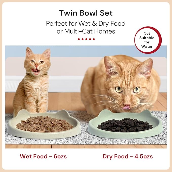 7 Ruby Road Anti Whisker Fatigue Cat Bowls Set of 2 - Wide Shallow Cat Food Bowls for Indoor Cats, Non-Slip Cat Dishes