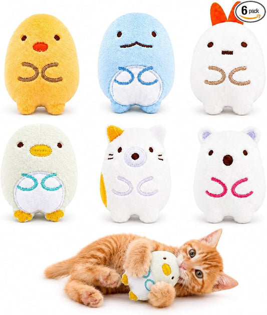 6 Pack Catnip Toys for Cats – Plush Interactive Cat Toys for Indoor Cats & Kittens – Soft Catnip Filled Chew, Kick & Toss Toys – Cute Assorted Plush Characters for Stress Relief & Exercise