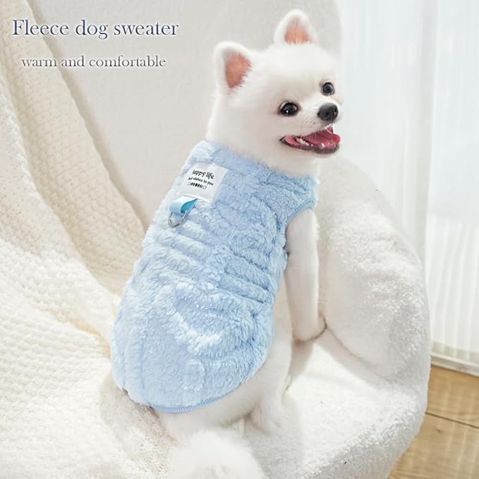 2 Pack Small Dog Sweater Fleece Cat Outfit with D-Ring Fall Puppy Clothes for Girl Boy Cold Weather Dog Coat Winter Pet Clothing for Cats Chihuahua Yorkie Teacup (Pink Blue, Small)