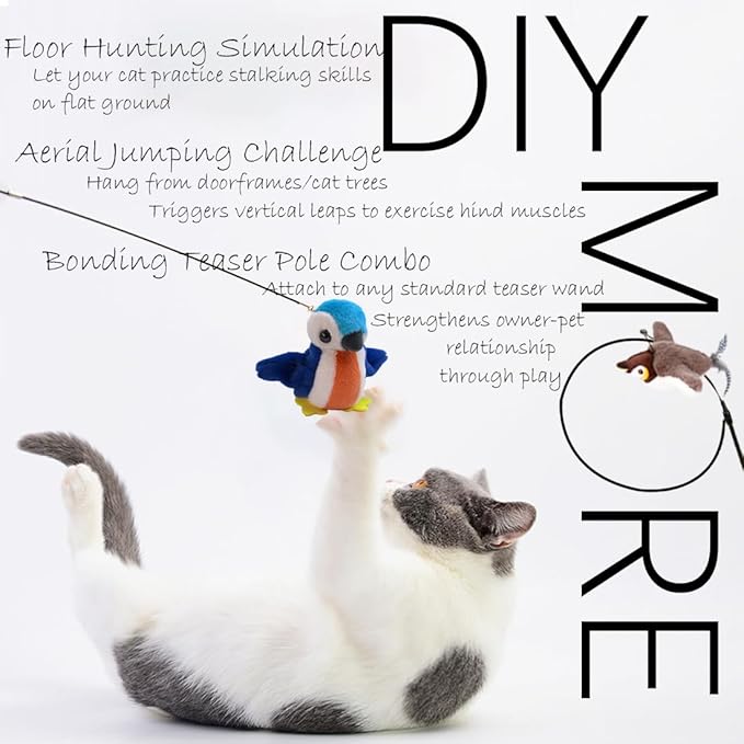 Flapping Chirping Bird Cat Toy(Non-Flying), USB Charging, Touch Activated Plush Toy,Simulates Bird Wing Flapping and Sounds, for Cats,Dogs & Small Pets (Small, Blue Dove)