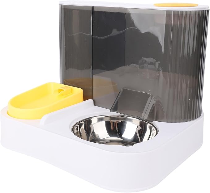 Generic Automatic Pet Feeder Leakproof Freshness Double Bowl Design for Cats Dogs, Food Water Dispenser Set for Home Use (Yellow)