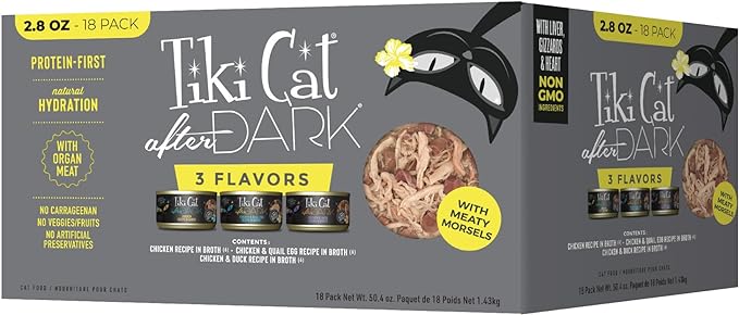 Tiki Cat After Dark Wet Cat Food for Adult Cats, Whole Foods Variety Pack, 2.8 oz. Cans (Pack of 18)