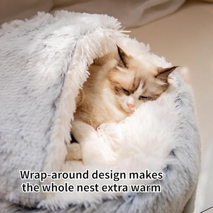 Cat Bed, Plush Hooded Cat Beds for Indoor Cats, Calming & Self Warming Cat Bed Cave, Cozy for Indoor Cat or Small Dog Bed, Removable & Washable with Non-Slip Bottom (Pink,Small)
