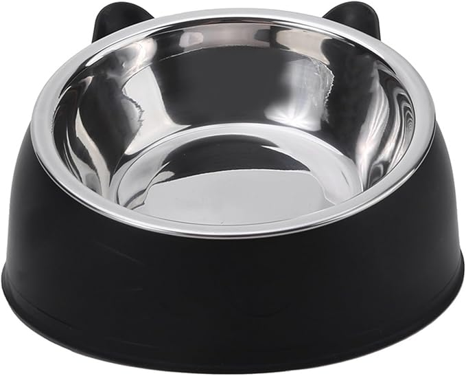 2pcs Cat Bowl Inclined Kitten Puppy Food Feeding Bowls Stainless Steel Cats Drinking Feeder