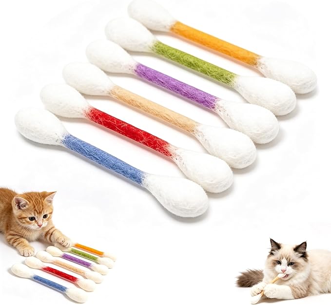 Giant Q Tip Cat Toy, Cotton Swabs Cat Toys with Catnip, 6 Pk Giant Cat Qtip Toy Chew Sticks for Boredom Durable Dental Teething Ropes, Big Interactive Felt Kitty Kicker Toy (Mixed)