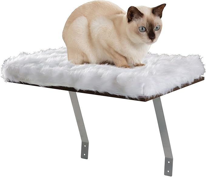Etna Window Mount Cat Perch - Window Sill Shelf, Padded Cat Wall Bed, Space Saving Furniture for Pets, Removable Faux Sheepskin Cover, Holds 20-35 Pounds