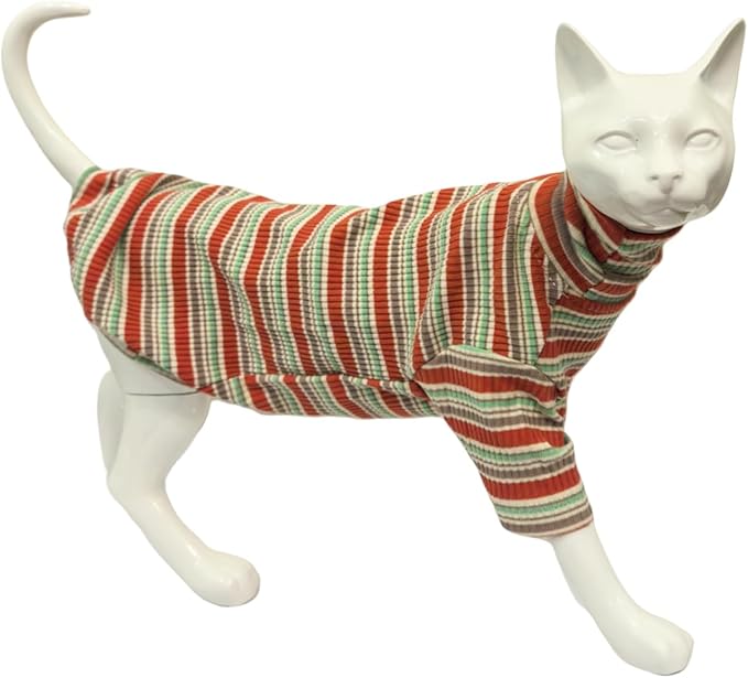 Turtle Neck Vintage Stripes Sphynx Hairless Cat Cotton T-Shirts Pet Clothes Vest Kitten Shirts Sleeveless, Cats & Small Dogs Apparel (Autumn, S (3.3-5 lbs))