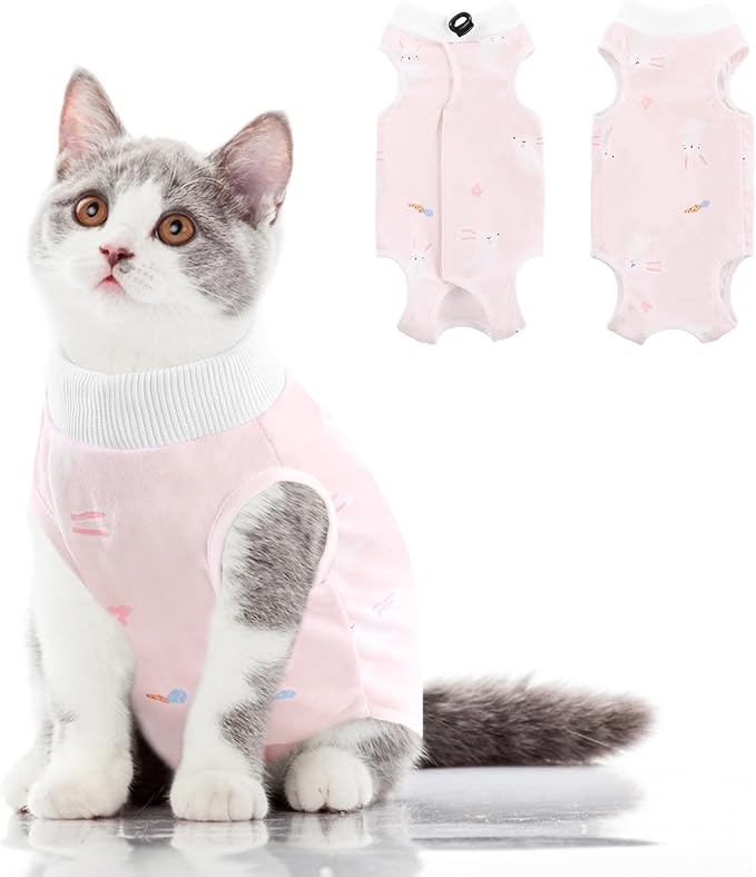 Cat Recovery Suit, Kitten Surgical Full Bodysuit for Abdominal Wound Protector Anti Licking After Surgery, Professional Bandages Cone E-Collar Alternative for Small Male & Female Pets