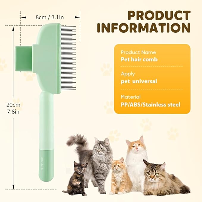 Cat Self Cleaning Pet Hair Removal Comb, 2026 New Cat Grooming Brush, Pet Comb with Long Short Stainless Steel Metal Teeth, Pet Grooming Supplies for Cat, Dog (1, Green)