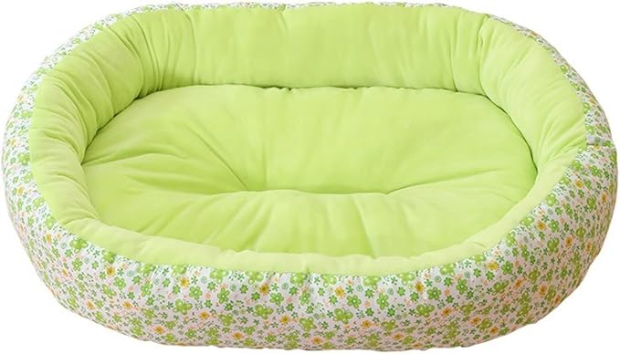 Floral Print Cat Beds for Indoor Cats Cozy Plush Fabric, Supportive Raised Sides, Non-Slip Bottom Washable Mat for Small Medium Pet Puppy Dog (Green,Medium)