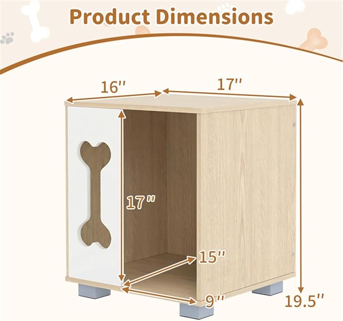 Wooden Cat Dog House Side Table, 2-in-1 Pet Bed Condo with Bone-Shaped Window and 2" Sturdy Metal Legs, Indoor Pet Crate Furniture, Decorative End Table Nightstand for Small Dogs Cats