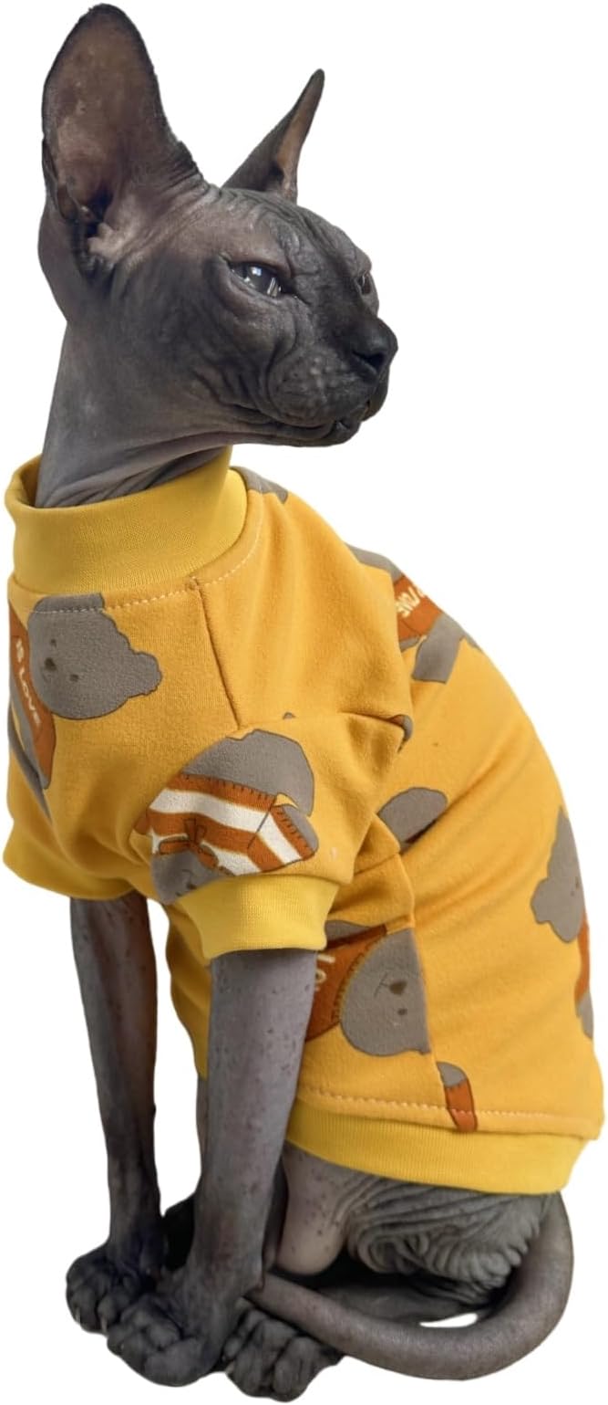 Limited Edition Sphynx Cat T-Shirts Elastic Hairless Cat Sweatshirt Pet Kitten Clothes Round Collar Kitten Shirts Vest Cats & Small Dogs Apparel (Bear, S (3.3-4.4 lbs))