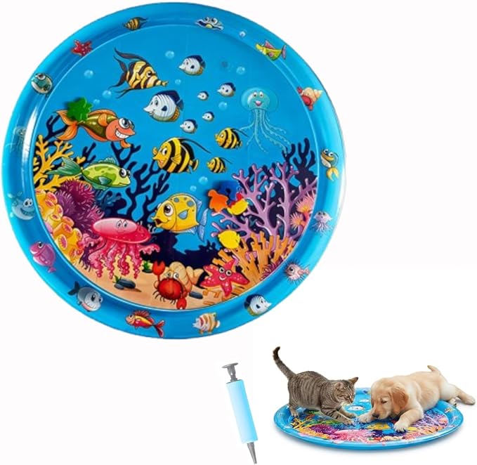 Dog Cat Water Mat,Pet Dog Cat Play Mat/Water Play Mat,Thickened Leak-Proof PVC Water Mat for Cats —Ldeal for Kittens and Puppies Toy,Durable and Easy to Clean, Suitable for All Types of Young Pets.