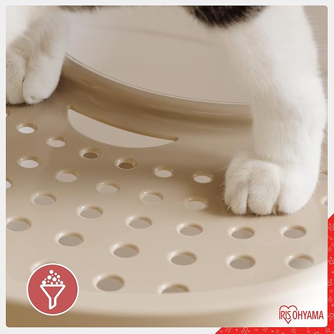 Iris Ohyama, Cat Litter Box, Closed cat Toilet House, Ventilation Opening, Plastic (PP) BPA-Free, Scoop, L52 x W37.5 x H36.5 cm, TECL-20, White/Beige