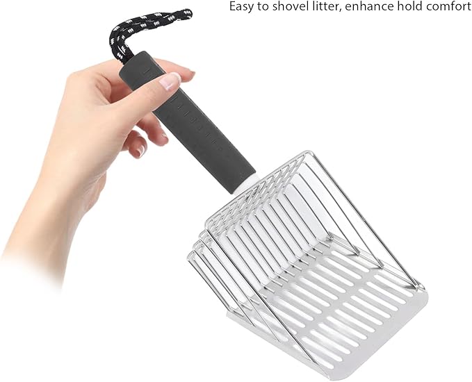 Cat Litter Scoop, Removable Handle Cat Litter Sifter, Stainless Steel Fast Filtration Cat Litter Shovel for Kitten Cat Dog Poop (Black)