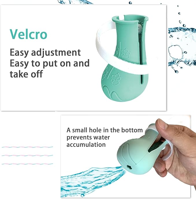 Anti-Scratch Cat Shoes 4 Pack, Pet Supplies Scratch Deterrent Booties, Grooming Accessories Silicone Nail Gloves, Adjustable Claw Cover for Bathing Shaving Treatment Checking (Green)