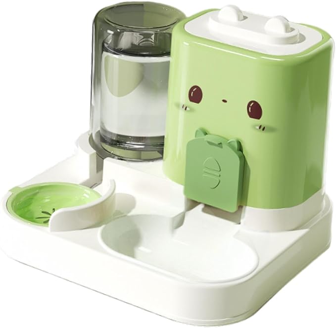 2 in 1 Automatic Pet Feeder with Water Dispenser, 1800ml Large Capacity Food Bowl for Cats and Small Dogs, Detachable Design for Easy Cleaning- Green