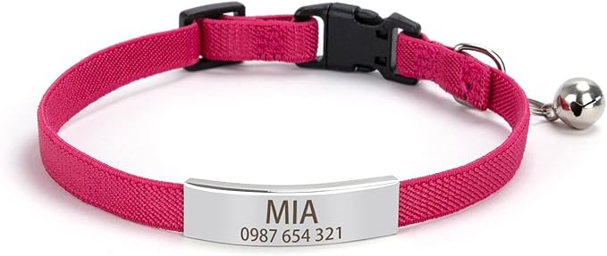 Quick-Release Lightweight Elastic Cat Collar - Custom Engraved ID Tag Safety Collar for Indoor/Outdoor Cats, Personalized Name Plate to Prevent Loss