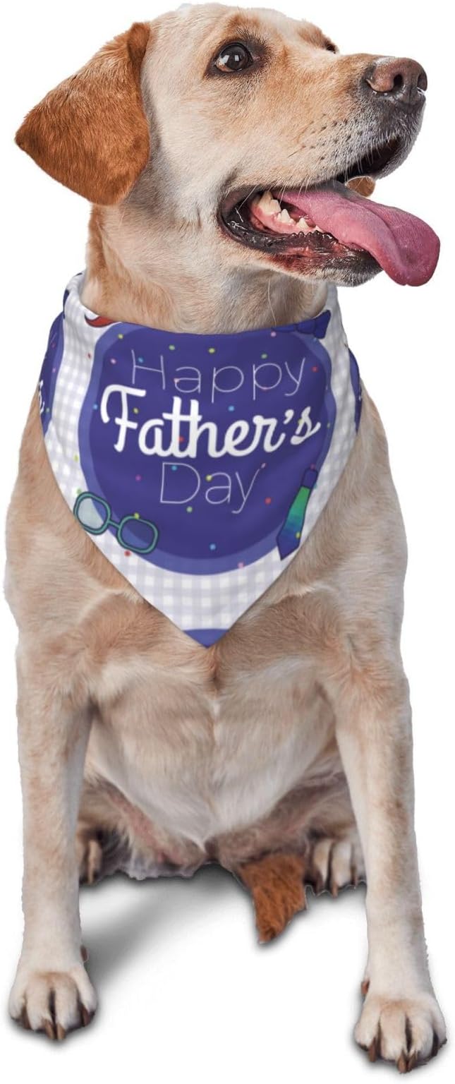 Happy Father's Day Dog Bandana Adjustable Reversible Triangle Dog Scarf Scarves Pet Bibs Costume Accessory Decor for Cats