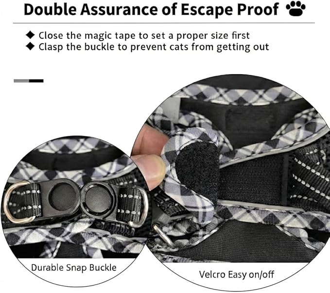 Cat Harness and Leash Set for Walking, Escape Proof Adjustable Soft Mesh Kitten Harness with Reflective Strips, Breathable No-Choke Pet Vest for Small Cats or Puppies(Black,S)