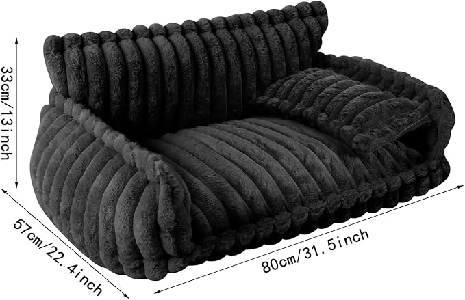 Plush Pet Couch, Soft Cat Bed with Bolster, Comfortable Pet Sofa for Indoor Lounging, Washable Cover, Large Size, Perfect for Medium to Large Breeds (Dark Grey)