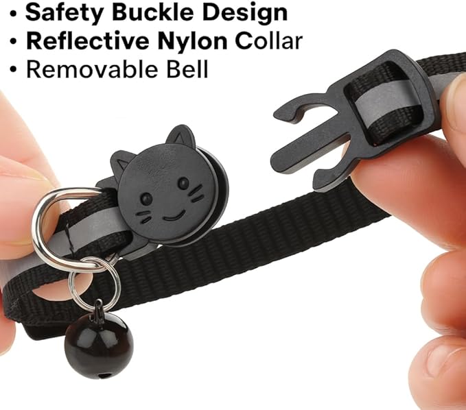 AirTag Cat Collar Breakaway with Apple Air Tag Holder & Bell - Reflective Adjustable Kitten Collar, Lightweight Nylon Safety Release Buckle for Boy Girl Cats, Indoor Outdoor (Fits 8-11 in)
