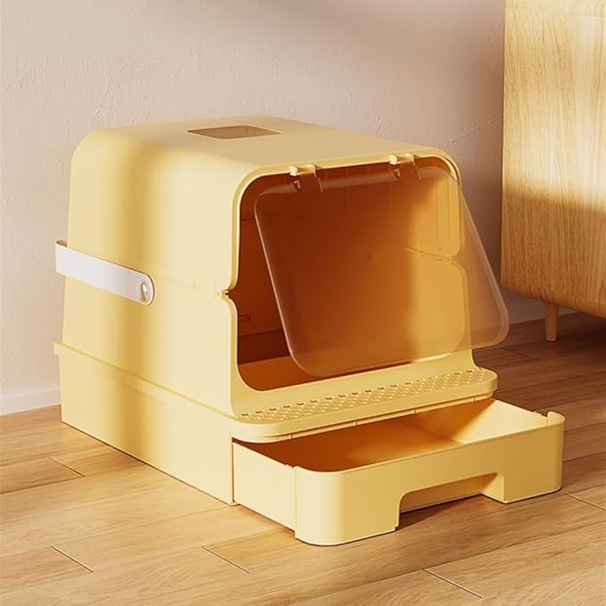 Pet Supplies, Enclosed Cat Litter Box with Top Exit & Handle,Large Hooded Tray(Green)