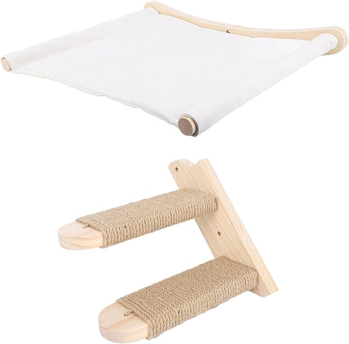 Cat Shelves for Indoor Cats Cats Wall Hammock with Steps Sturdy Wooden Cat Furniture Space Saving Wall Mounted Bed for Play Relaxation Easy Installation with Cushions Included